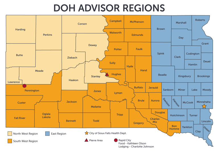 DOH Food and Lodging Safety Advisor Regions Map